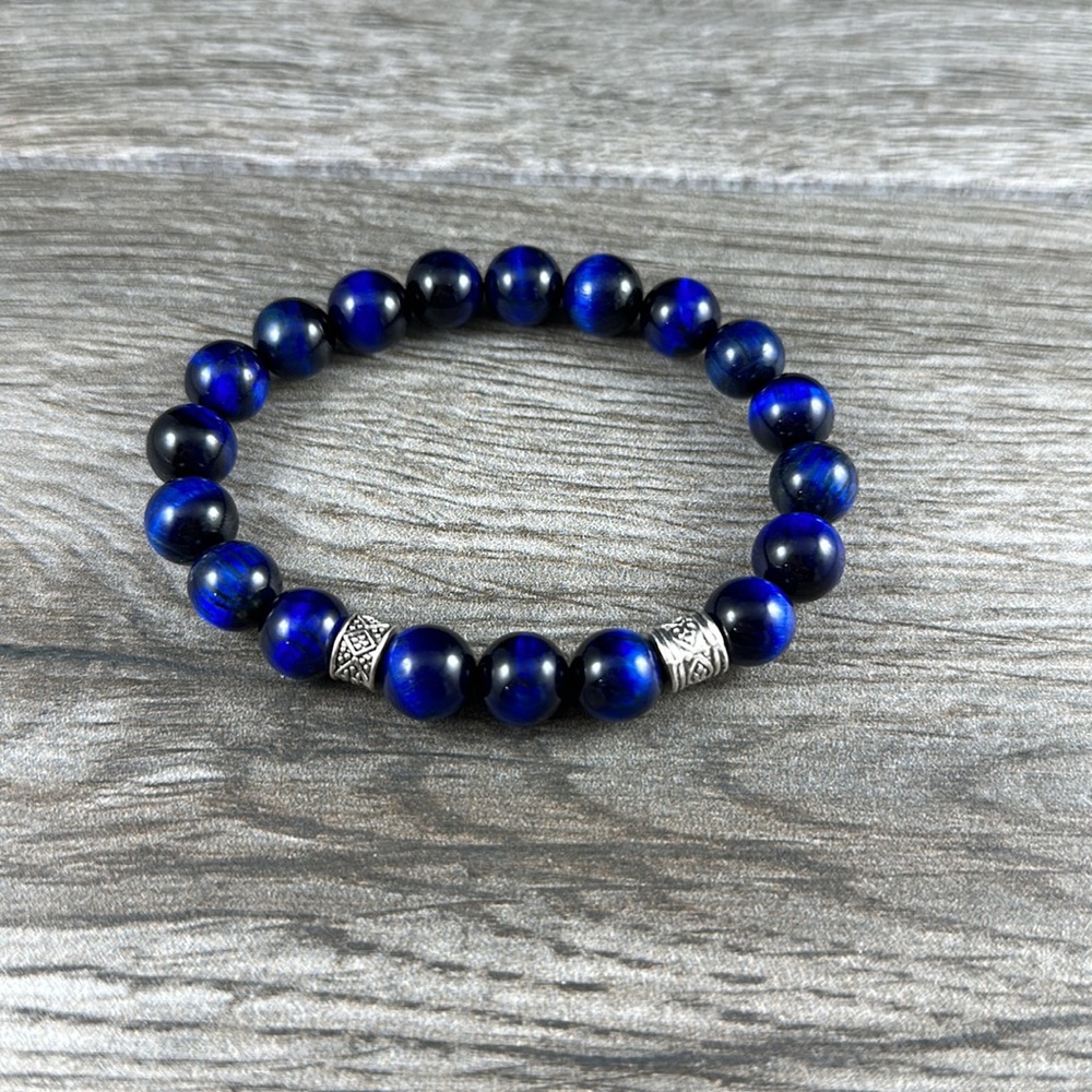 Mens blue Tiger’s Eye bracelet. 10mm.
